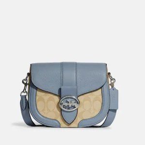 Coach Georgie Saddle Bag In Signature Canvas Light Khaki / Marble Blue